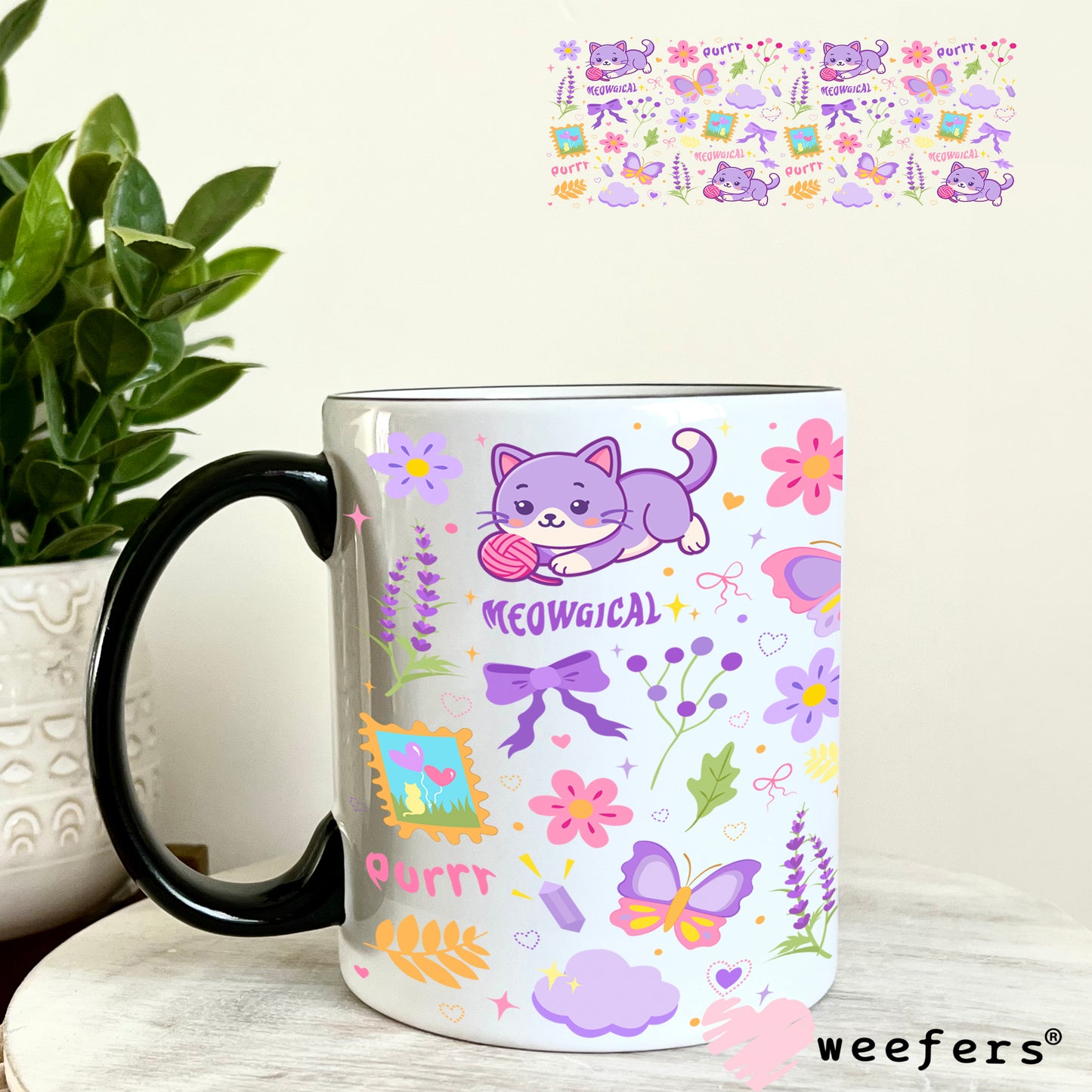 UV DTF Cup Wrap – Purple Playful Cats 11oz Coffee Mug Weefers
