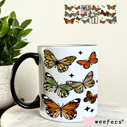 UV DTF Cup Wrap – Wild and Free Butterflies Rust and Green 11oz Coffee Mug Weefers