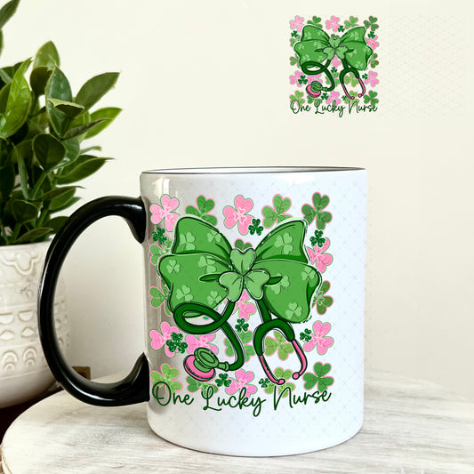UV DTF Decal - One Lucky Nurse St. Patrick's Day 11oz Coffee Mug Weefers