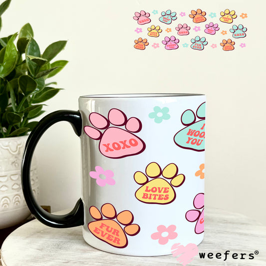 UV DTF Cup Wrap – Dog Paw Valentine's Day Conversation Hearts 11oz Coffee Mug Weefers