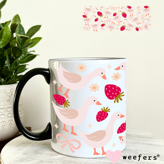 UV DTF Cup Wrap – Geese and Strawberries 11oz Coffee Mug Weefers