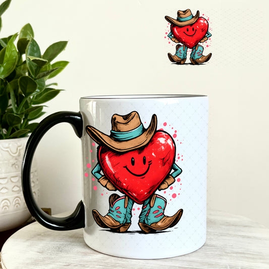 UV DTF Decal - Happy Heart Cowboy 11oz Coffee Mug Weefers