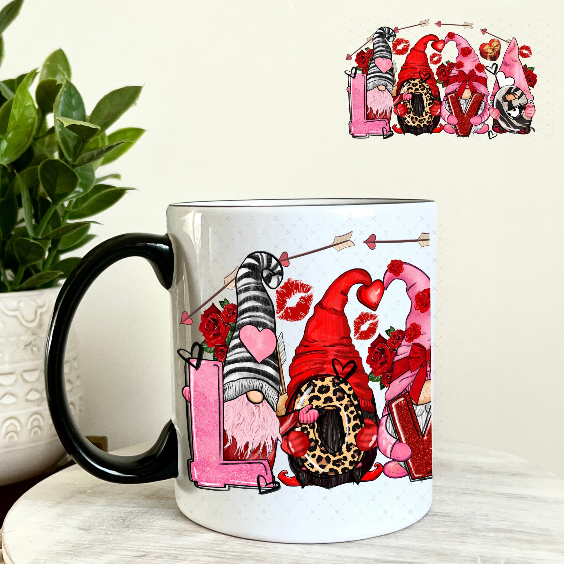 UV DTF Decal - Love Gnomes Valentine's Day 11oz Coffee Mug Weefers