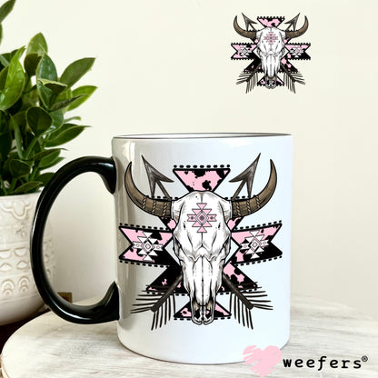 Pink Aztec Cow Skull UV DTF Decal 11oz Coffee Mug Weefers