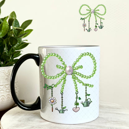 UV DTF Decal - Pearl Green Bow Gardening 11oz Coffee Mug Weefers
