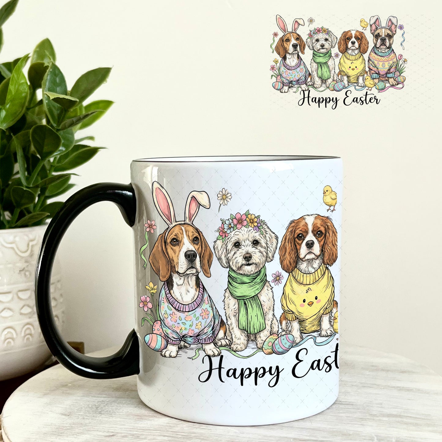 UV DTF Decal - Happy Easter Dog Friends 11oz Coffee Mug Weefers