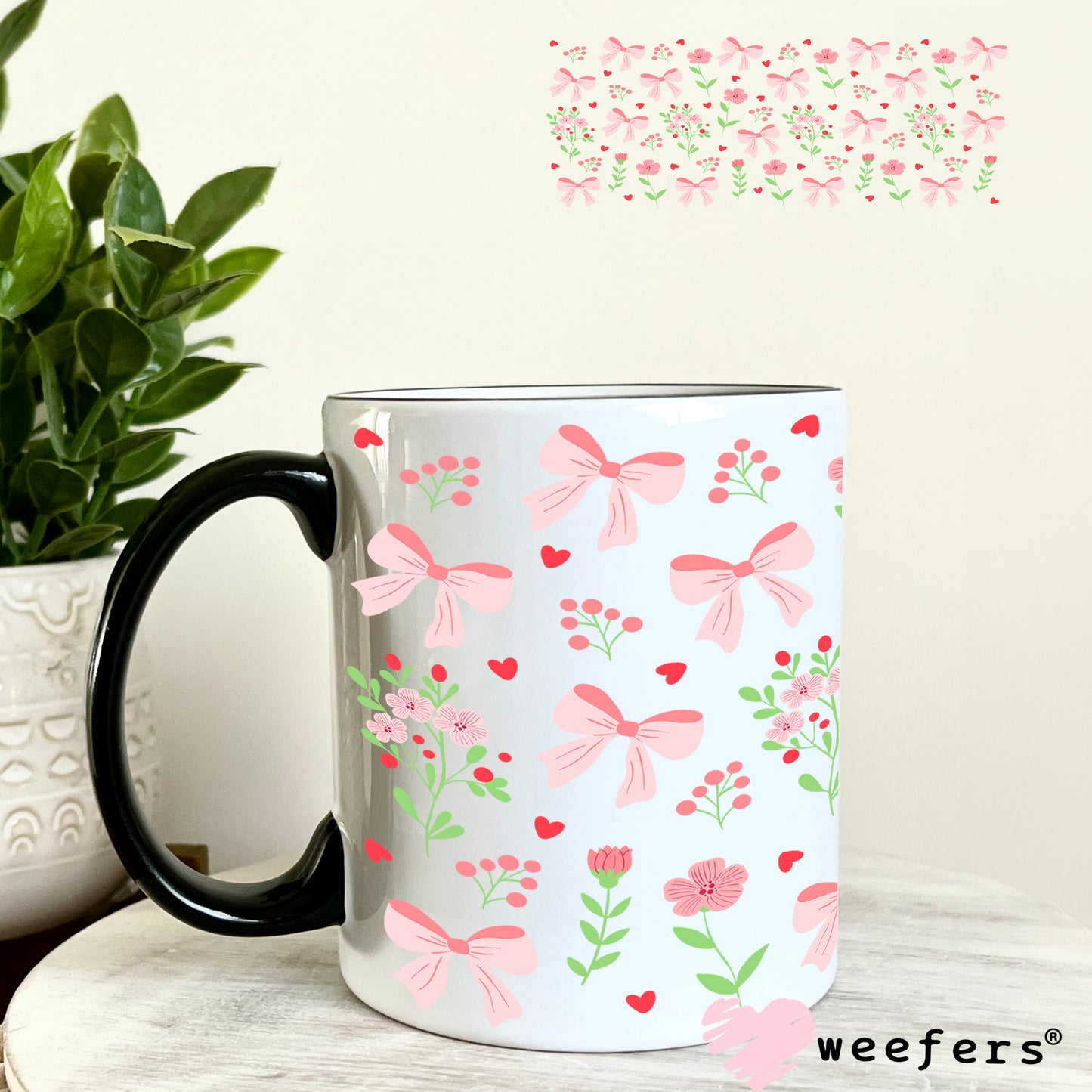 UV DTF Cup Wrap – Coquette Pink Bows 11oz Coffee Mug Weefers