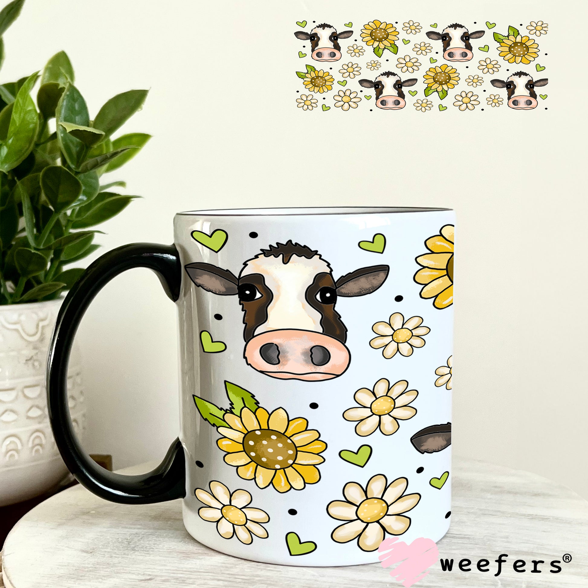 UV DTF Cup Wrap – Sunflower Cow Heads 11oz Coffee Mug Weefers