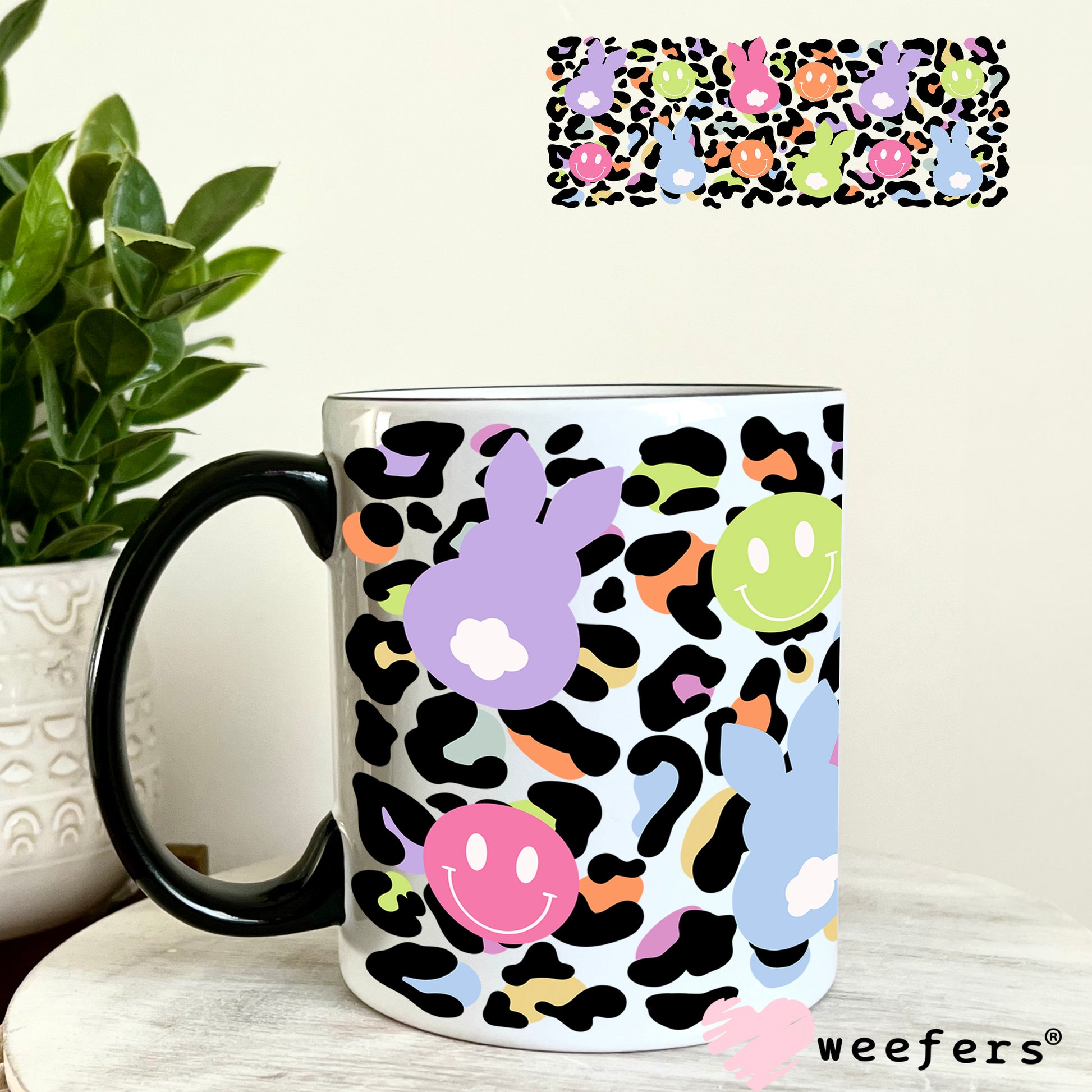 UV DTF Cup Wrap – Cheetah Easter Bunnies 11oz Coffee Mug Weefers