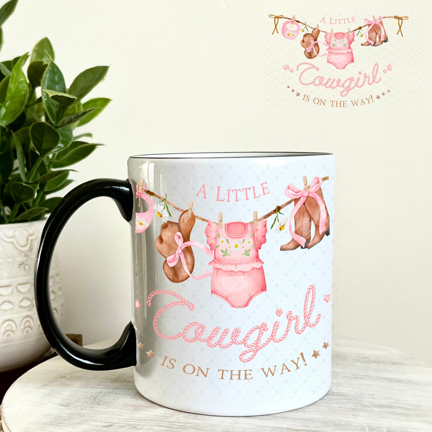 UV DTF Decal - A Little Cowgirl is on the Way Baby Shower 11oz Coffee Mug Weefers