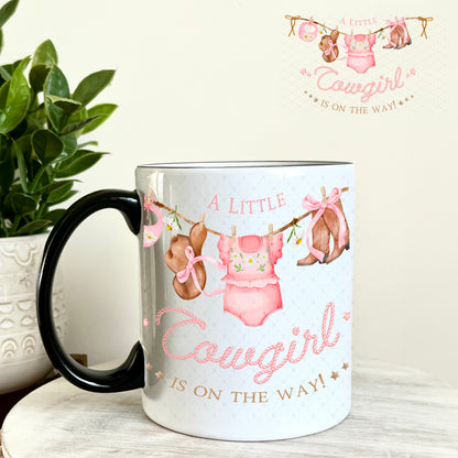 UV DTF Decal - A Little Cowgirl is on the Way Baby Shower 11oz Coffee Mug Weefers