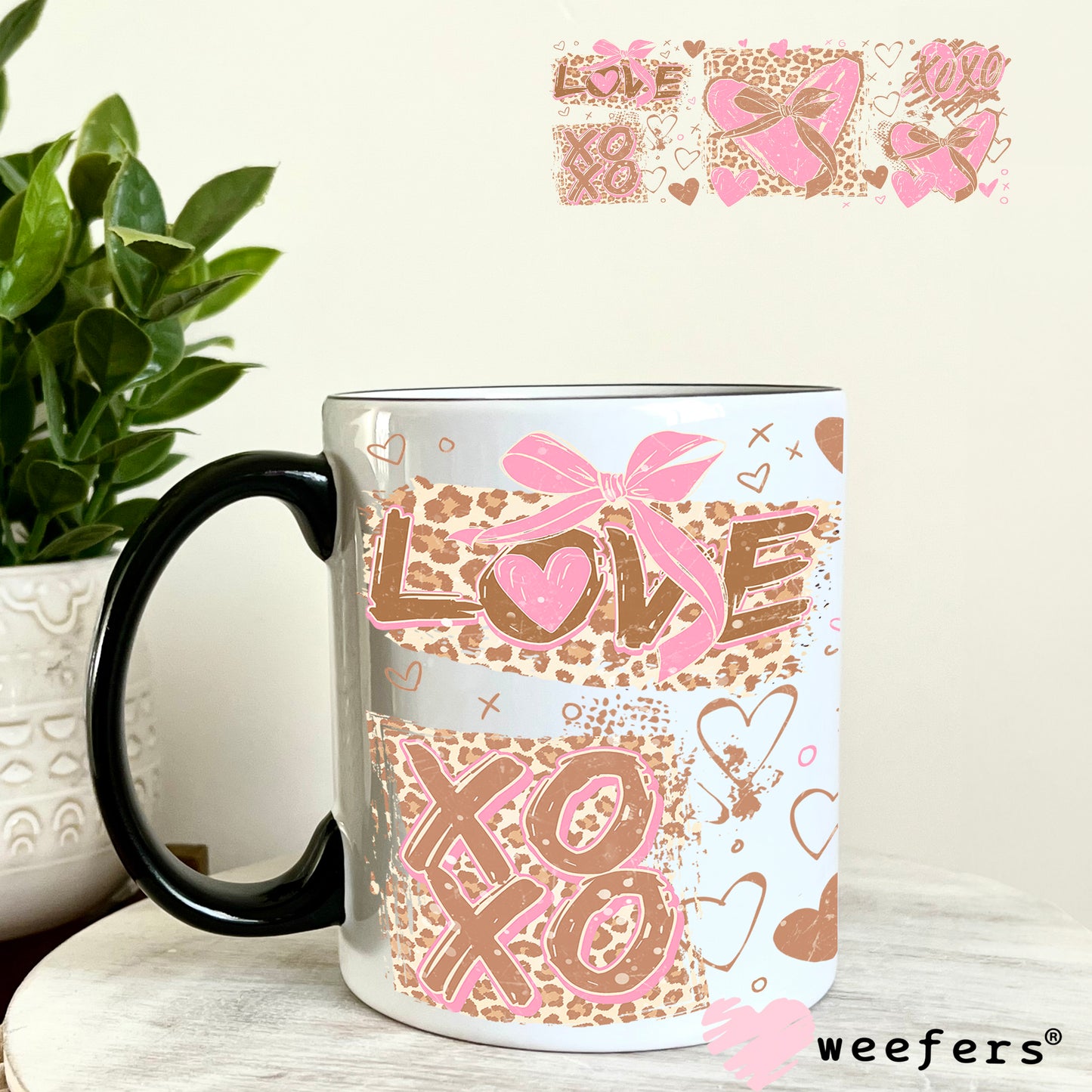 UV DTF Cup Wrap – Cheetah Brown and Pink Valentine's Day 11oz Coffee Mug Weefers