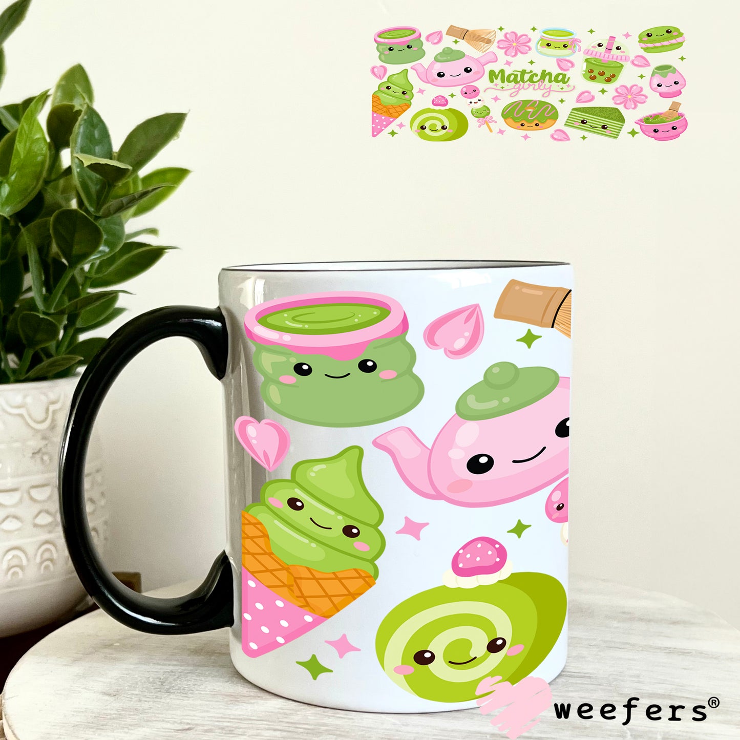 UV DTF Cup Wrap – Match Girly Green and Pink 11oz Coffee Mug Weefers
