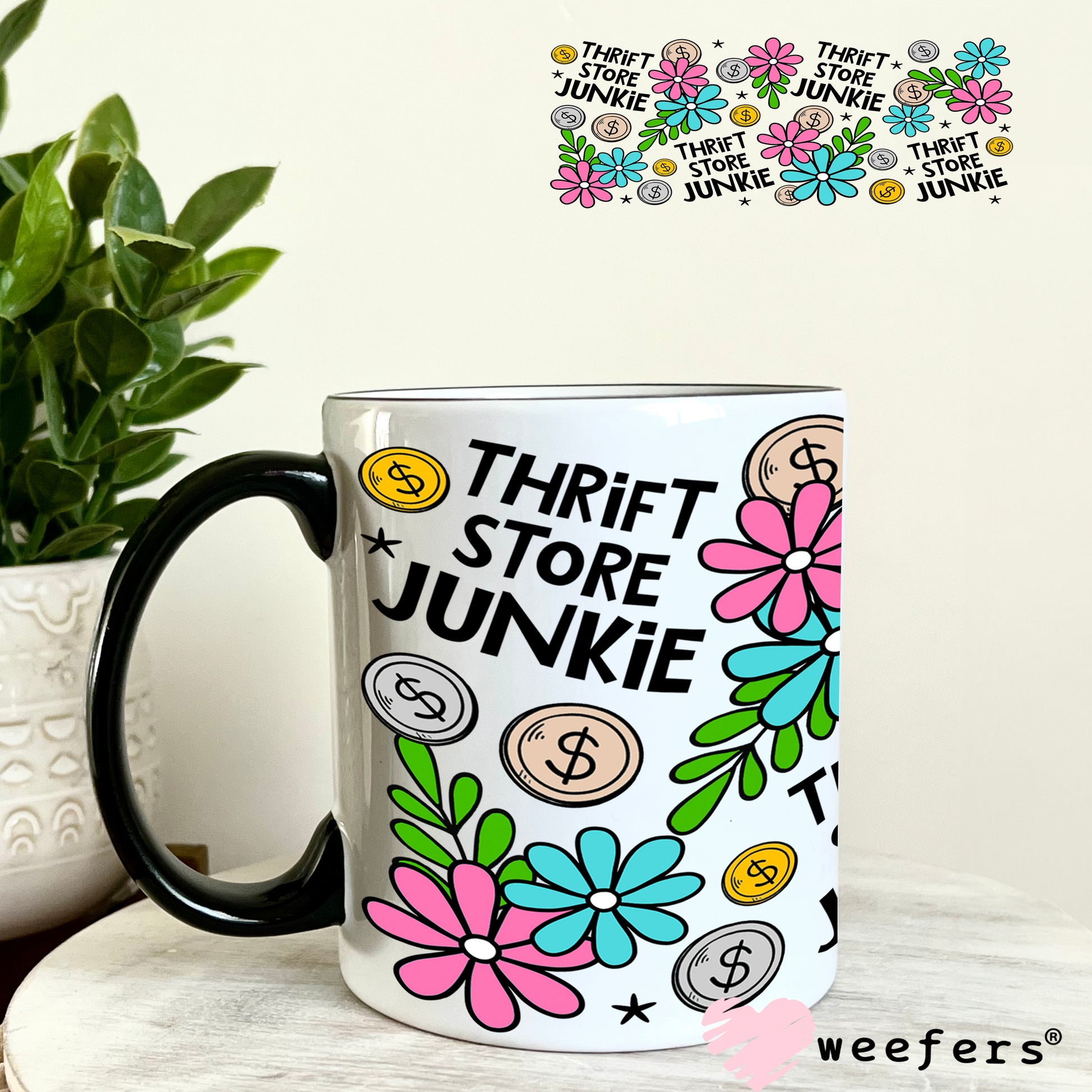 UV DTF Cup Wrap – Thrift Store Junkie 11oz Coffee Mug Weefers