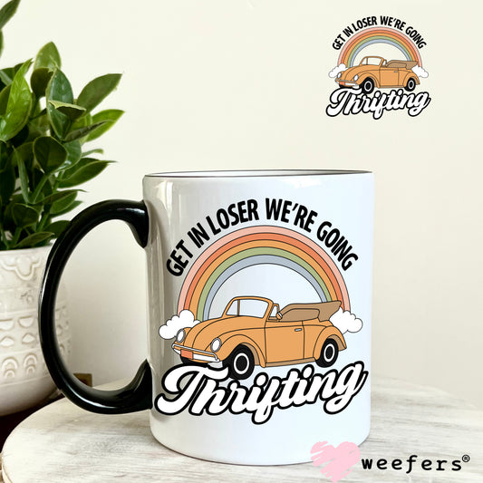 Get In Losers We're Going Thrifting Orange UV DTF Decal 11oz Coffee Mug Weefers