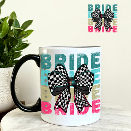 UV DTF Decal - Bride Checkered Bow Black and White 11oz Coffee Mug Weefers
