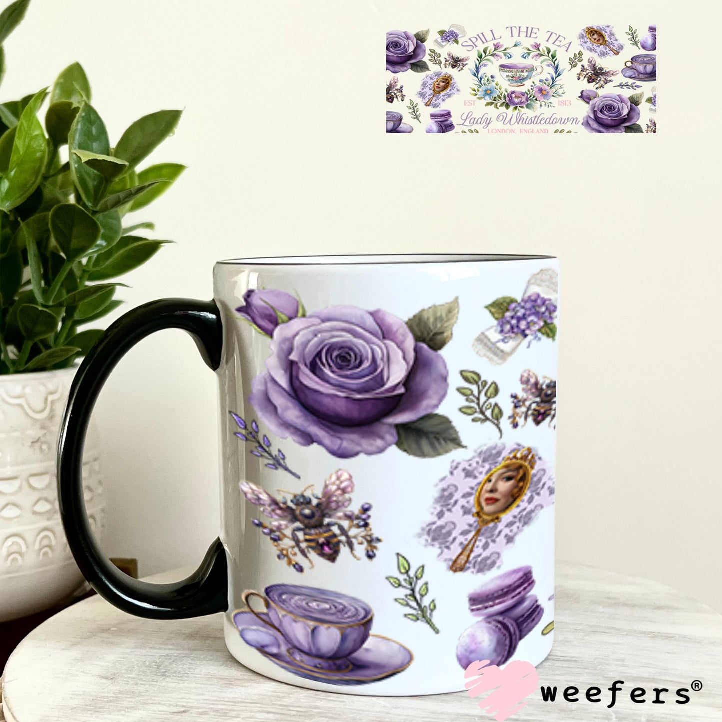 UV DTF Cup Wrap – Regency Garden Spill the Tea - Weefers Exclusive 11oz Coffee Mug Cup Wrap Weefers