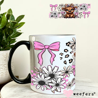 UV DTF Cup Wrap – Highlander Cow and Pink Bows 11oz Coffee Mug Weefers