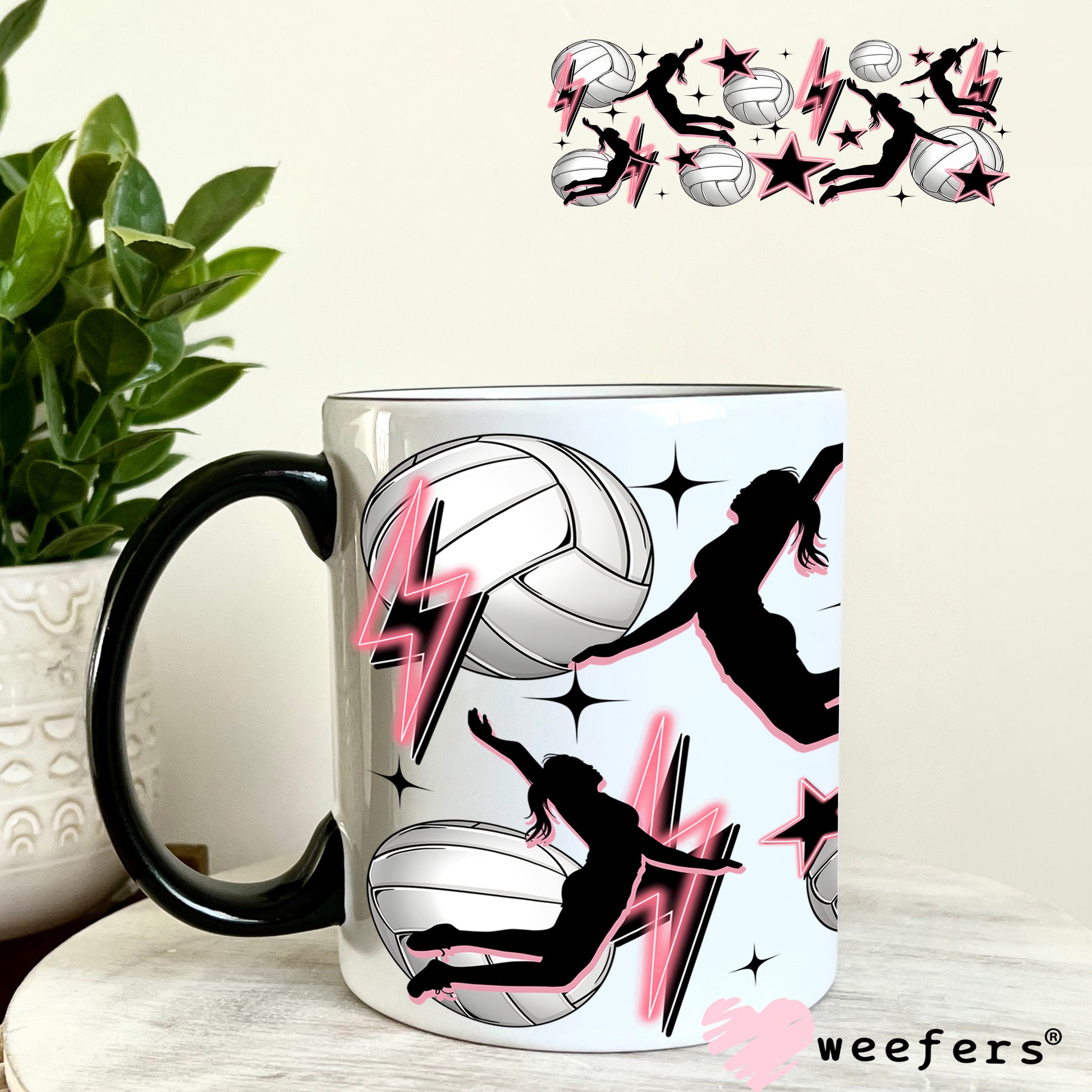 UV DTF Cup Wrap – Volleyball Pink and Black Spiking 11oz Coffee Mug Weefers