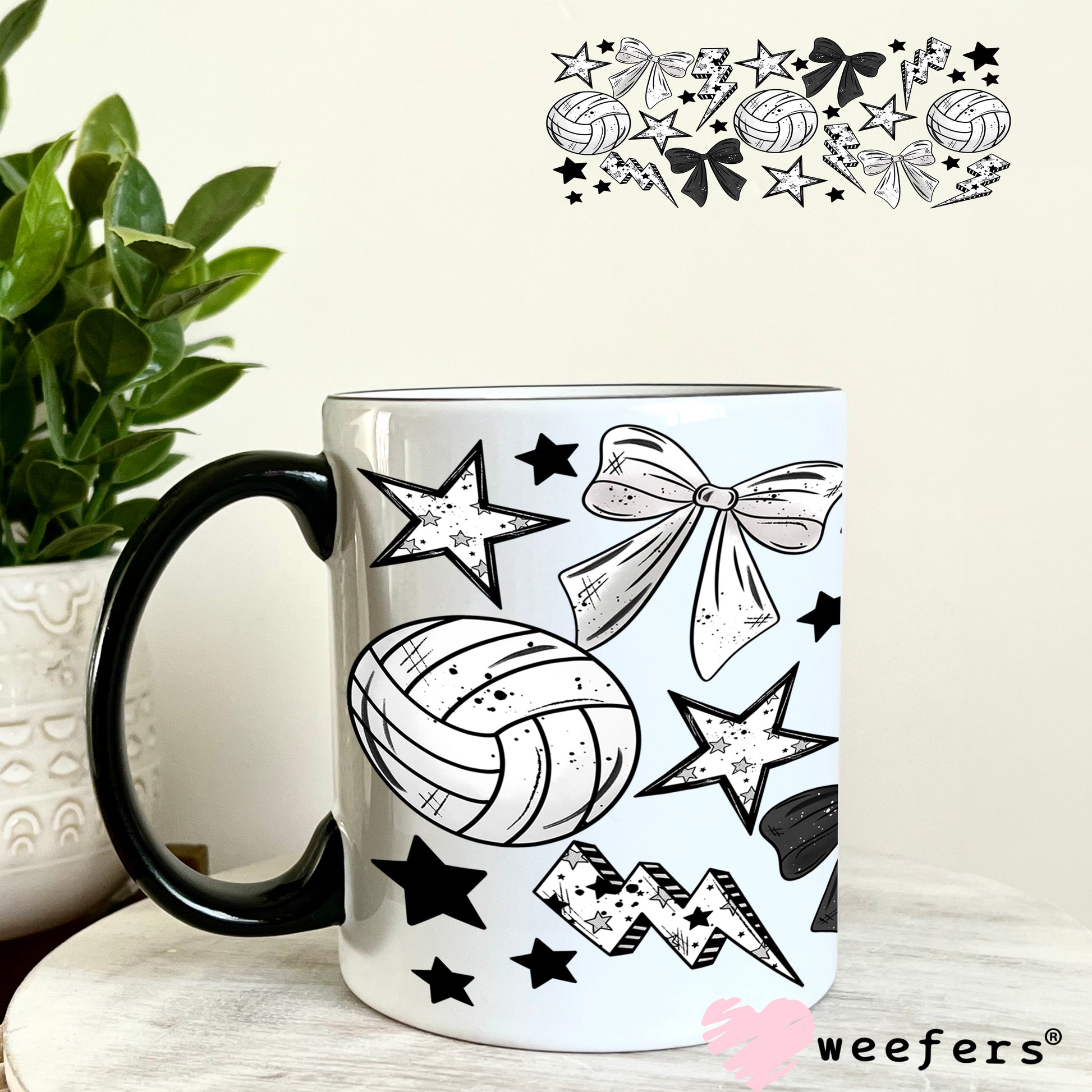 UV DTF Cup Wrap – Volleyball Black and White 11oz Coffee Mug Weefers