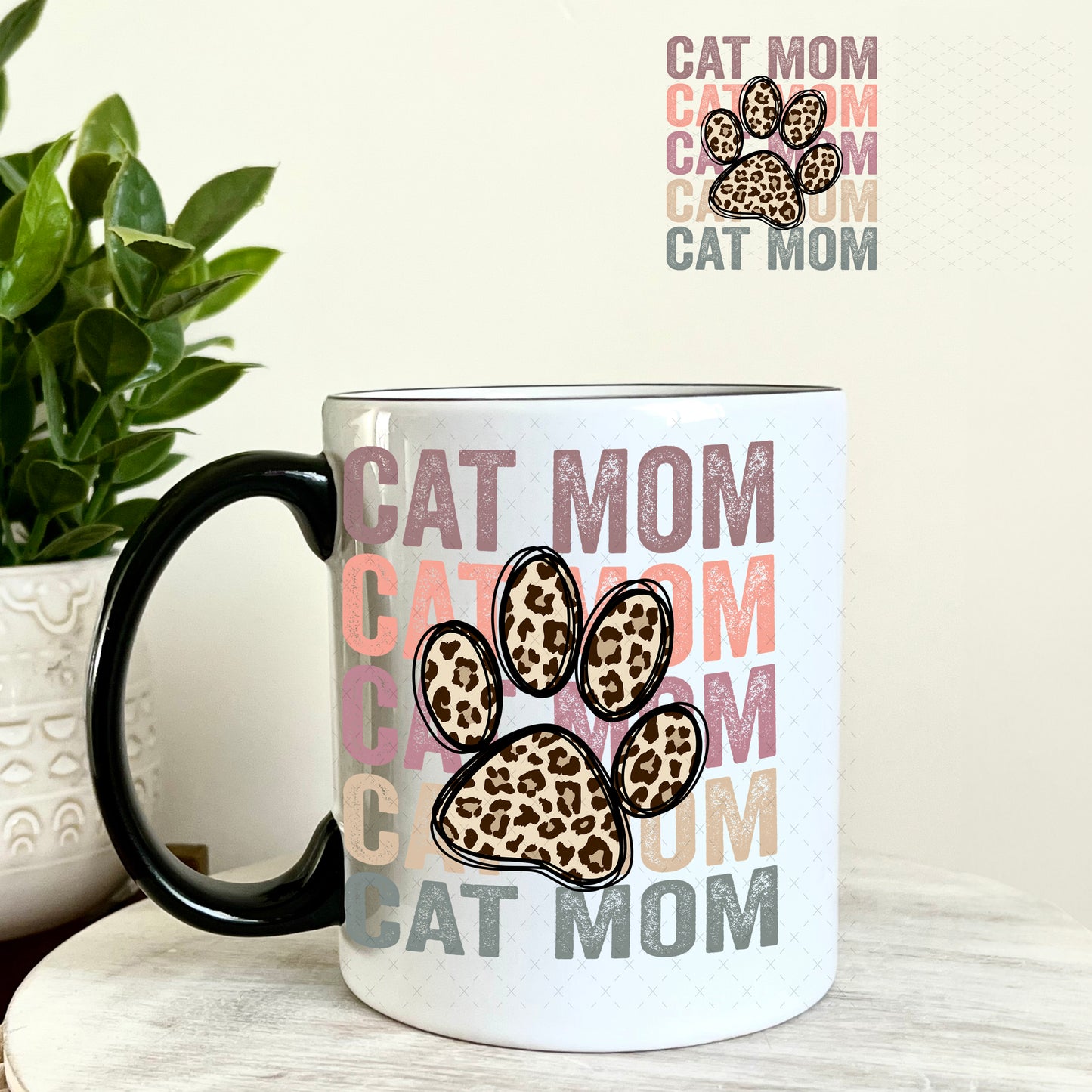 UV DTF Decal - Cat Mom Leopard Paw 11oz Coffee Mug Weefers