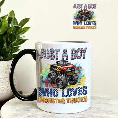 UV DTF Decal - Just a Boy Who Loves Monster Trucks 11oz Coffee Mug Weefers