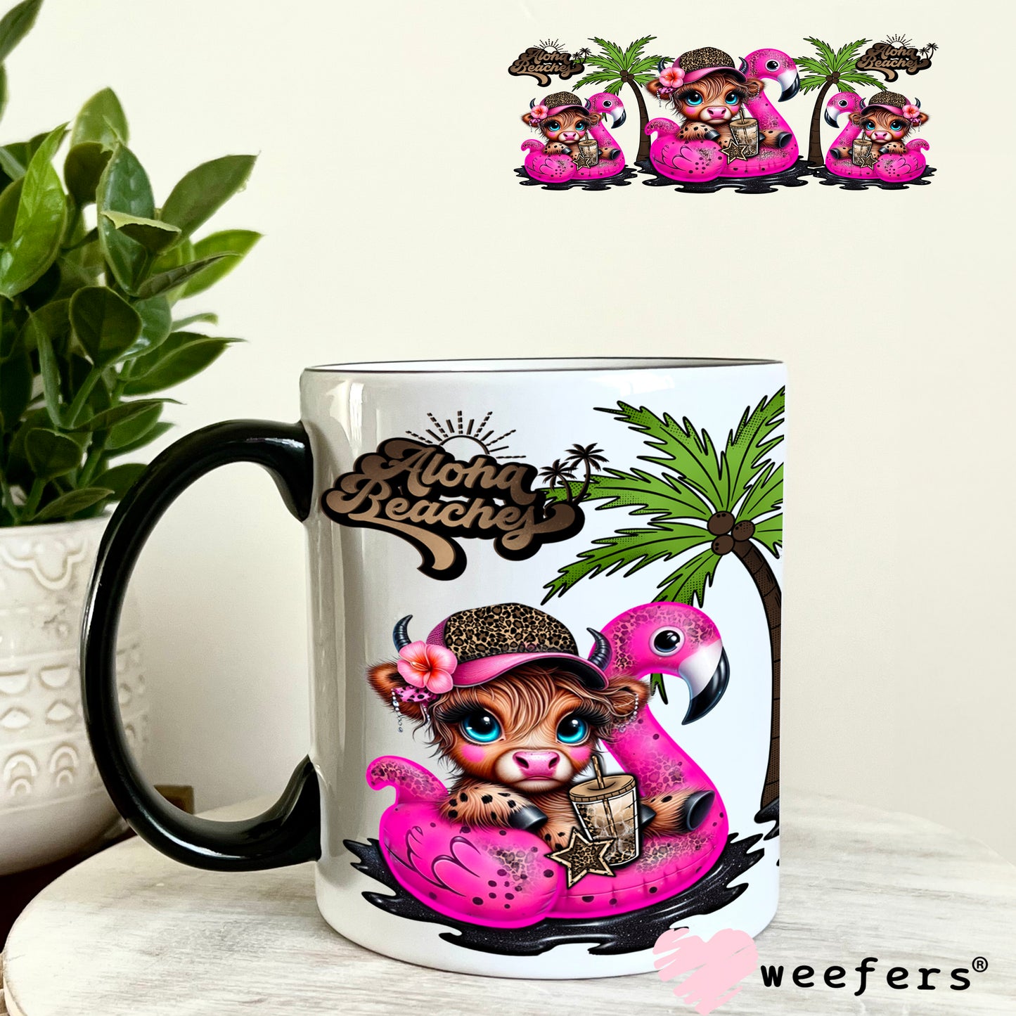 UV DTF Cup Wrap – Highland Cow Flamingo Floatie