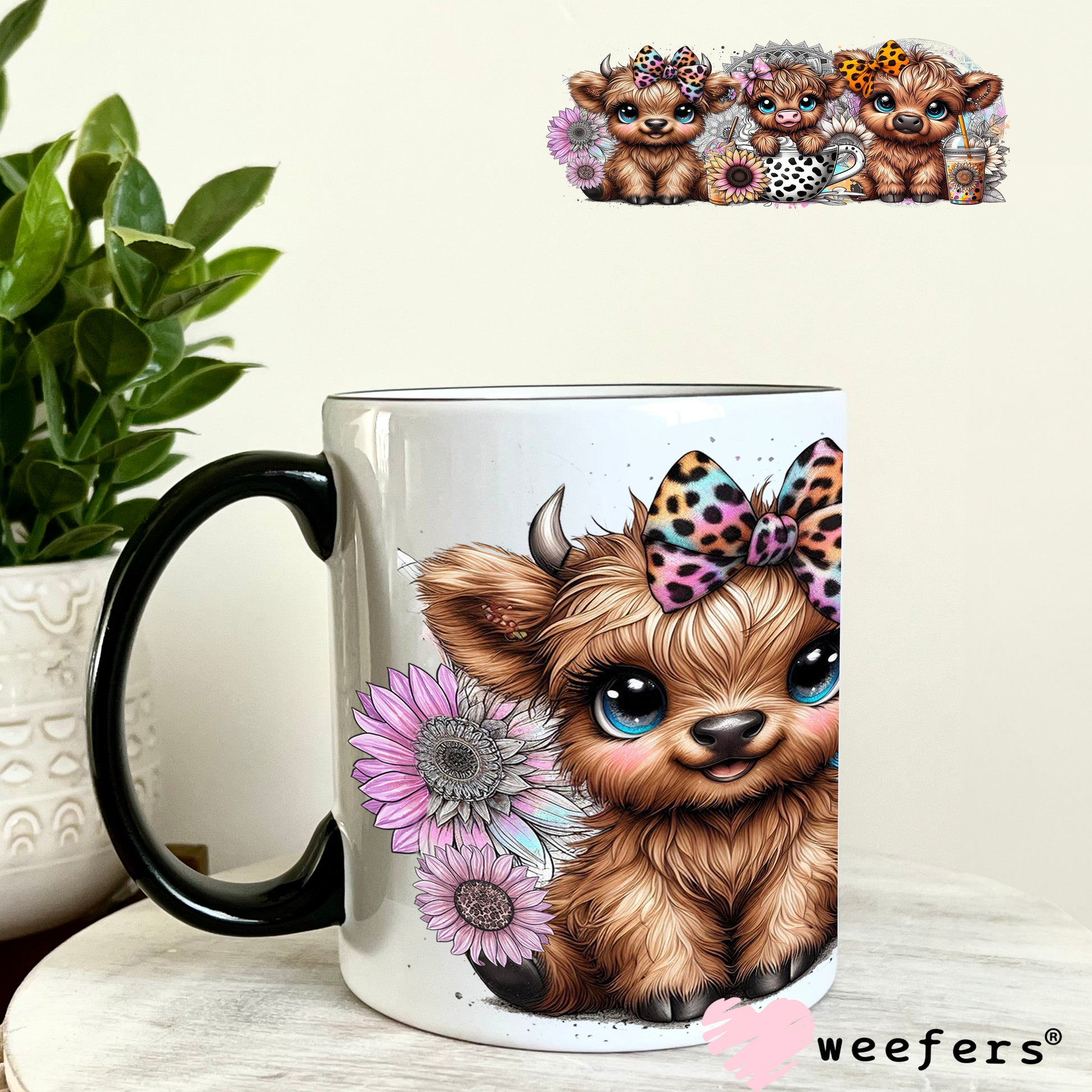 UV DTF Cup Wrap – Cutie Baby Highland Cows in a tea cup 11oz Coffee Mug Weefers
