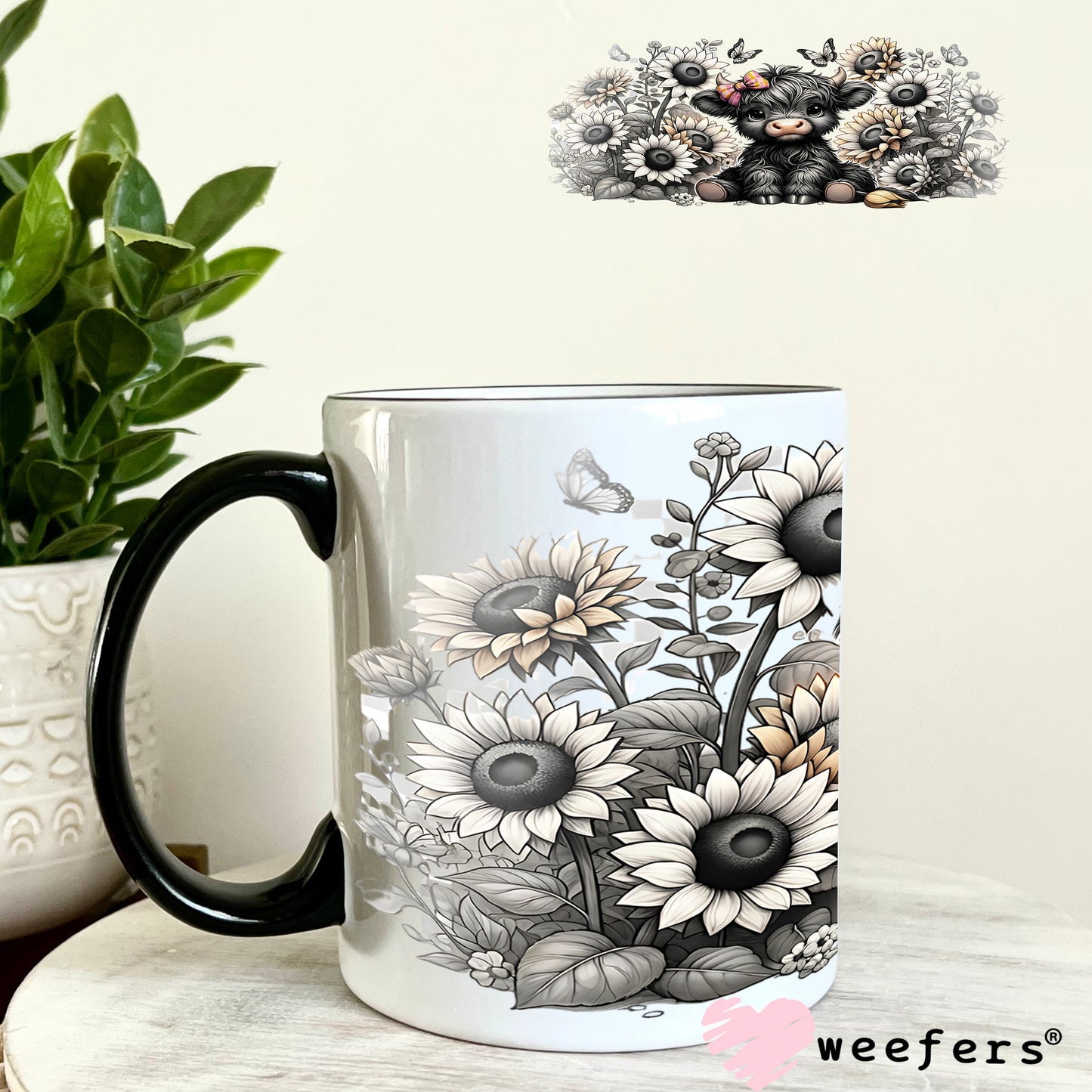 UV DTF Cup Wrap – Baby Cow Black and Cream 11oz Coffee Mug Weefers