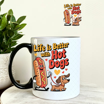 UV DTF Decal - Life is Better with Hot Dogs 11oz Coffee Mug Weefers