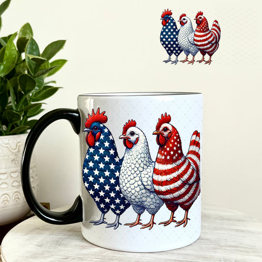 UV DTF Decal - Patriotic Chickens 4th of July 11oz Coffee Mug Weefers