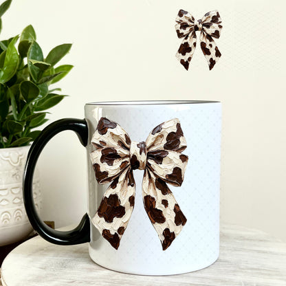 UV DTF Decal - Bow Brown Cow Print 11oz Coffee Mug Weefers