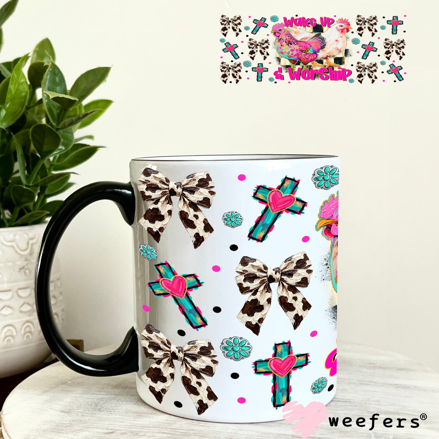 UV DTF Cup Wrap – Wake Up and Worship - Weefers Exclusive 11oz Coffee Mug Weefers