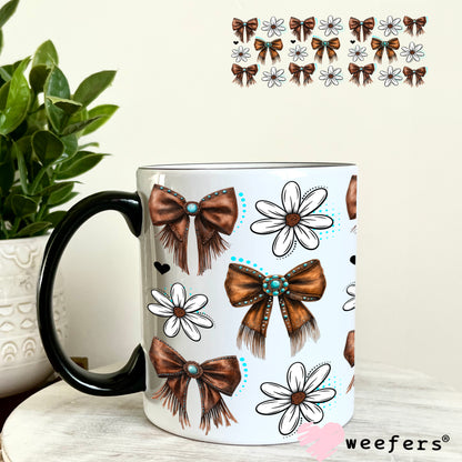 UV DTF Cup Wrap – Western Bows and White Daisies 11oz Coffee Mug Weefers