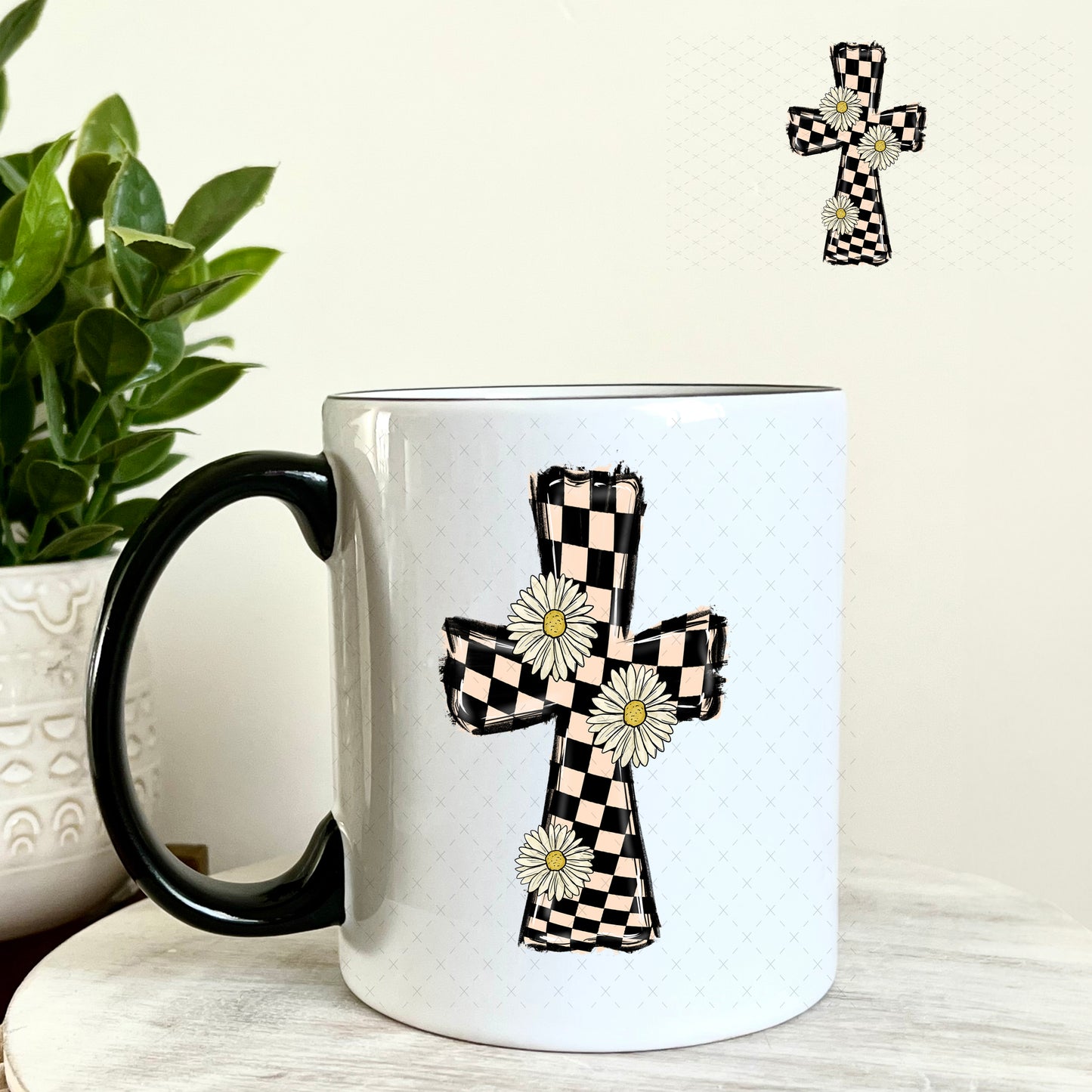 UV DTF Decal - Checkered Cross 11oz Coffee Mug Weefers