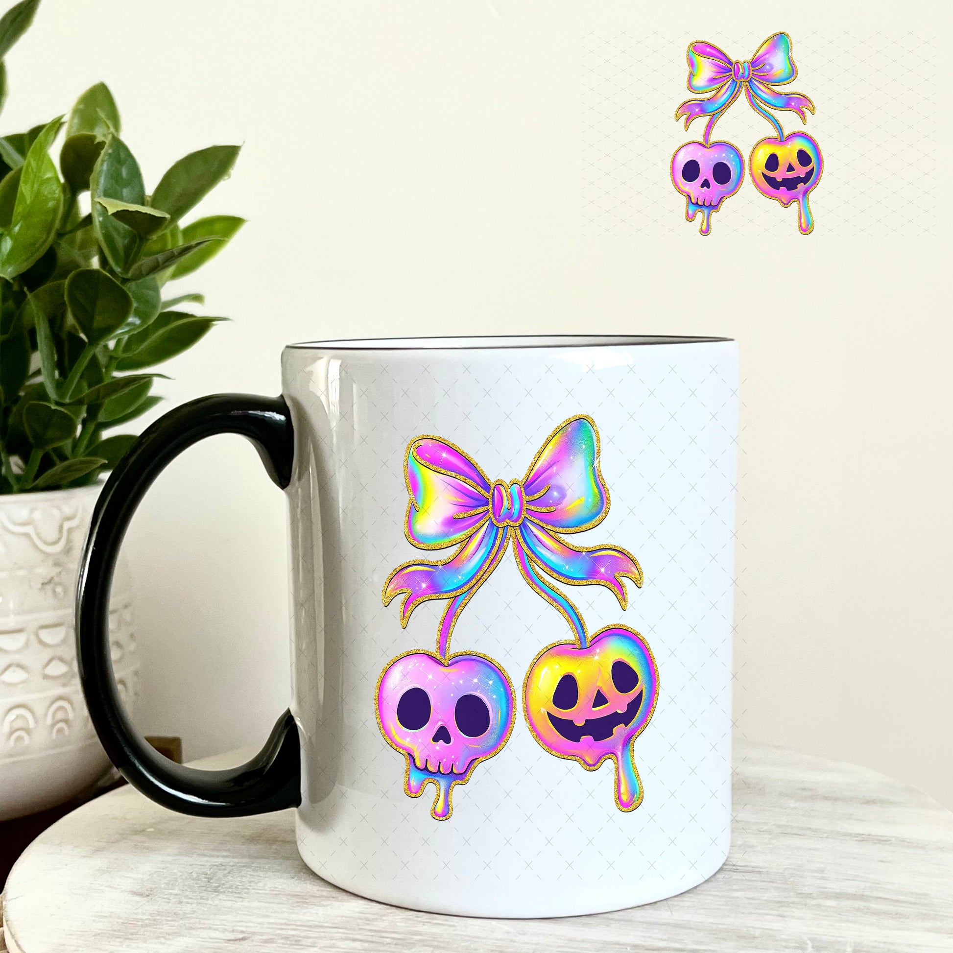 UV DTF Decal - Iridescent Skull Cherries 11oz Coffee Mug Weefers