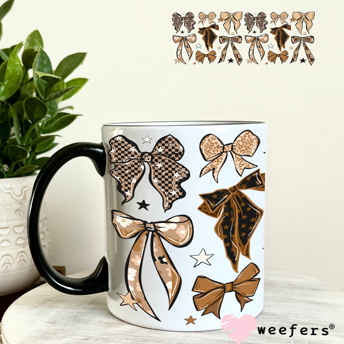 UV DTF Cup Wrap – Brown Leopard Bows 11oz Coffee Mug Weefers