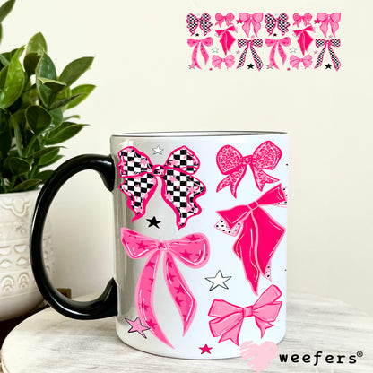 UV DTF Cup Wrap – Pink Checkered Bows 11oz Coffee Mug Weefers