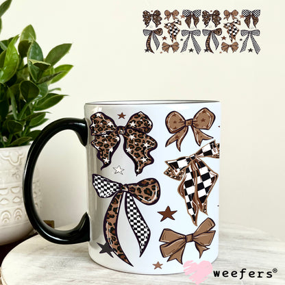 UV DTF Cup Wrap – Brown Leopard Checkered Bows 11oz Coffee Mug Weefers