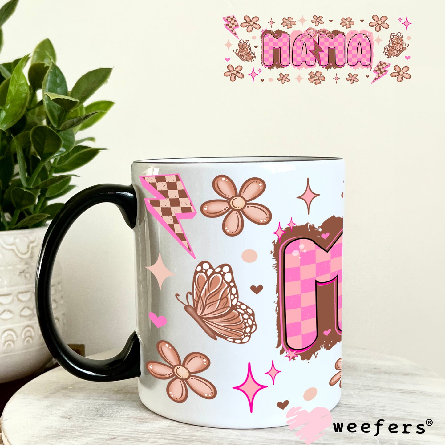 UV DTF Cup Wrap – Mama Brown and Pink 11oz Coffee Mug Weefers