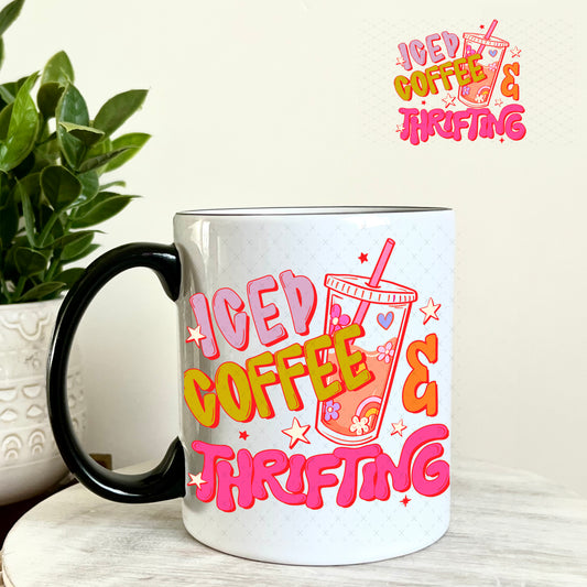 UV DTF Decal - Iced Coffee and Thrifting 11oz Coffee Mug Weefers