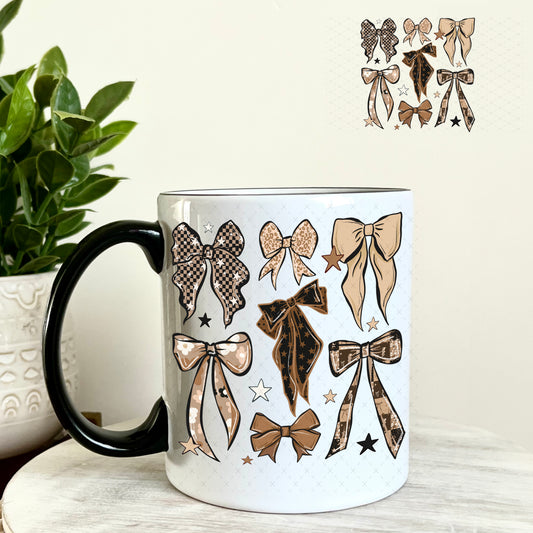 UV DTF Decal - Brown Leopard Checkered Bows 11oz Coffee Mug Weefers