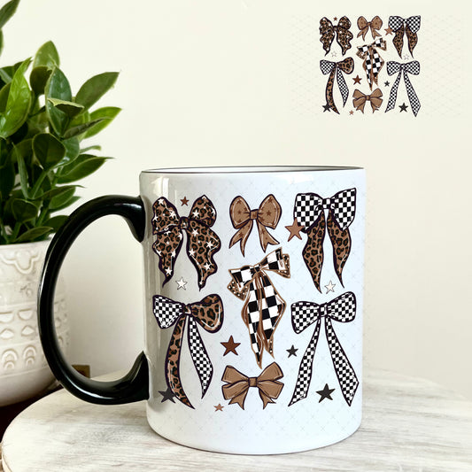 UV DTF Decal - Brown Leopard Bows 11oz Coffee Mug Weefers