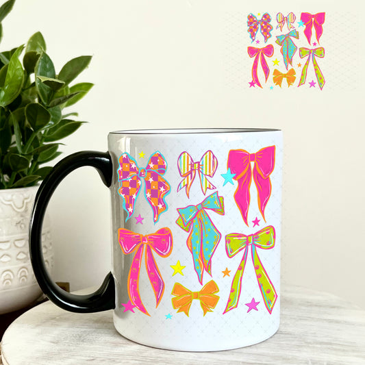 UV DTF Decal - Retro Bright Bows 11oz Coffee Mug Weefers