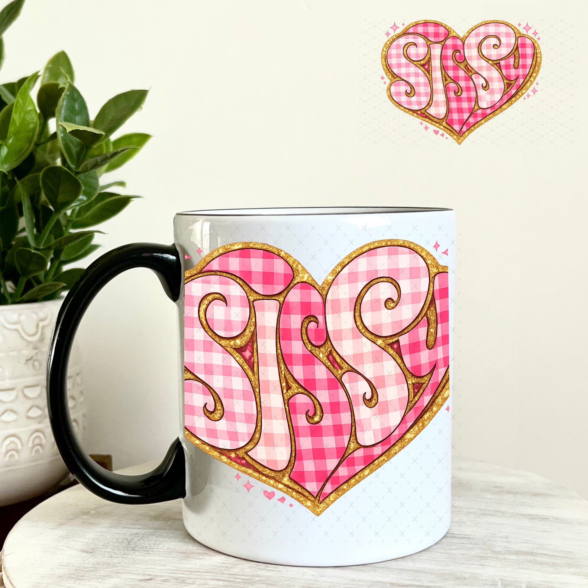 UV DTF Decal - Sissy Pink Checkered 11oz Coffee Mug Weefers