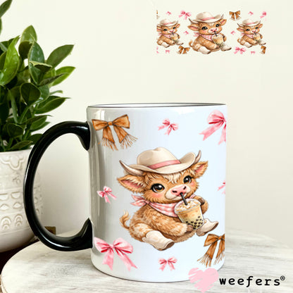 UV DTF Cup Wrap – Brown Cowgirl Highland Cow Boba - Weefers Exclusive 11oz Coffee Mug Cup Wrap Weefers
