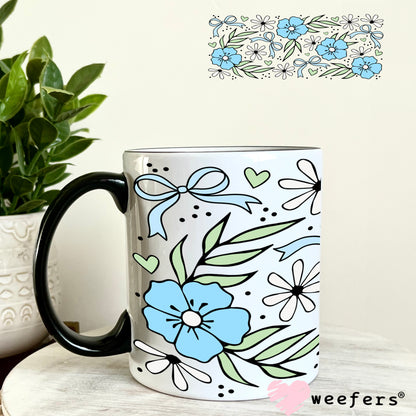 UV DTF Cup Wrap – Blue Flowers Coquette Bows 11oz Coffee Mug Weefers