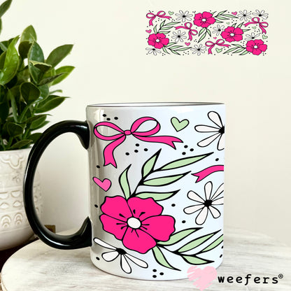 UV DTF Cup Wrap – Magenta Flowers Coquette Bows 11oz Coffee Mug Weefers