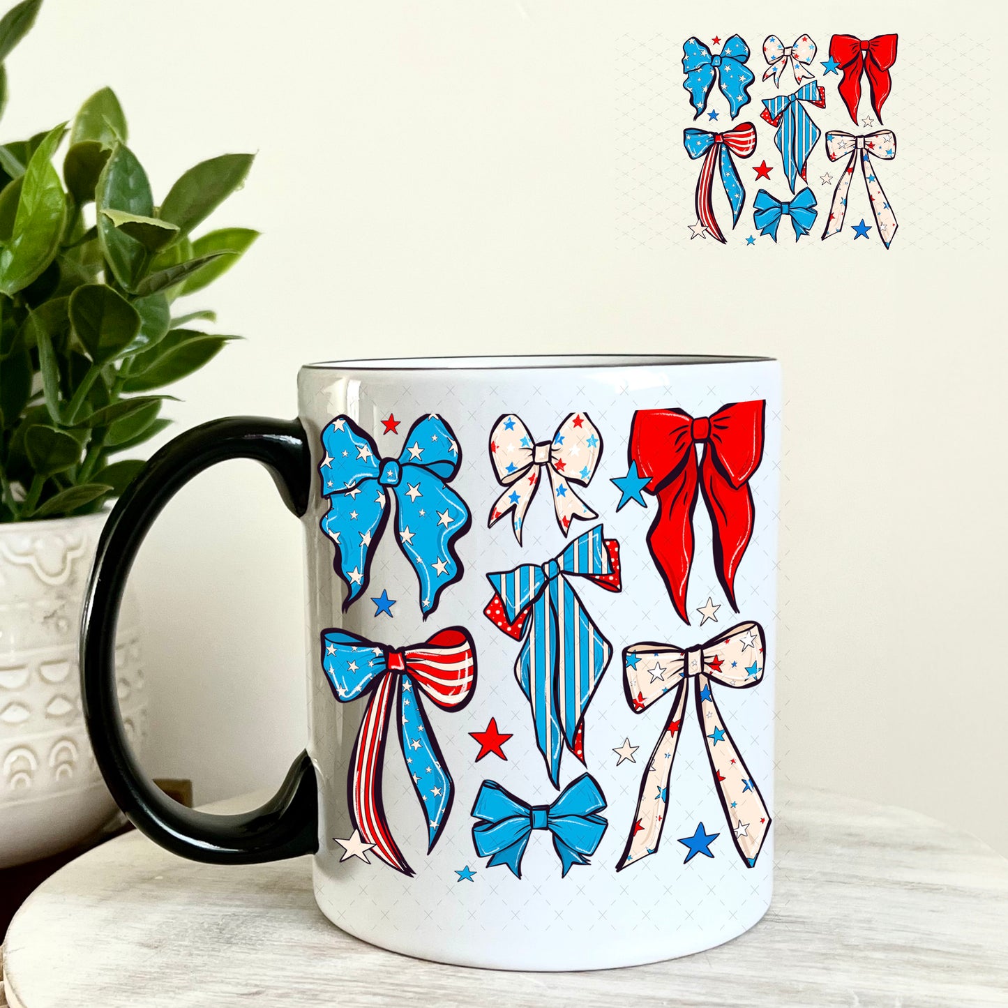 UV DTF Decal - Patriotic Bows 11oz Coffee Mug Weefers