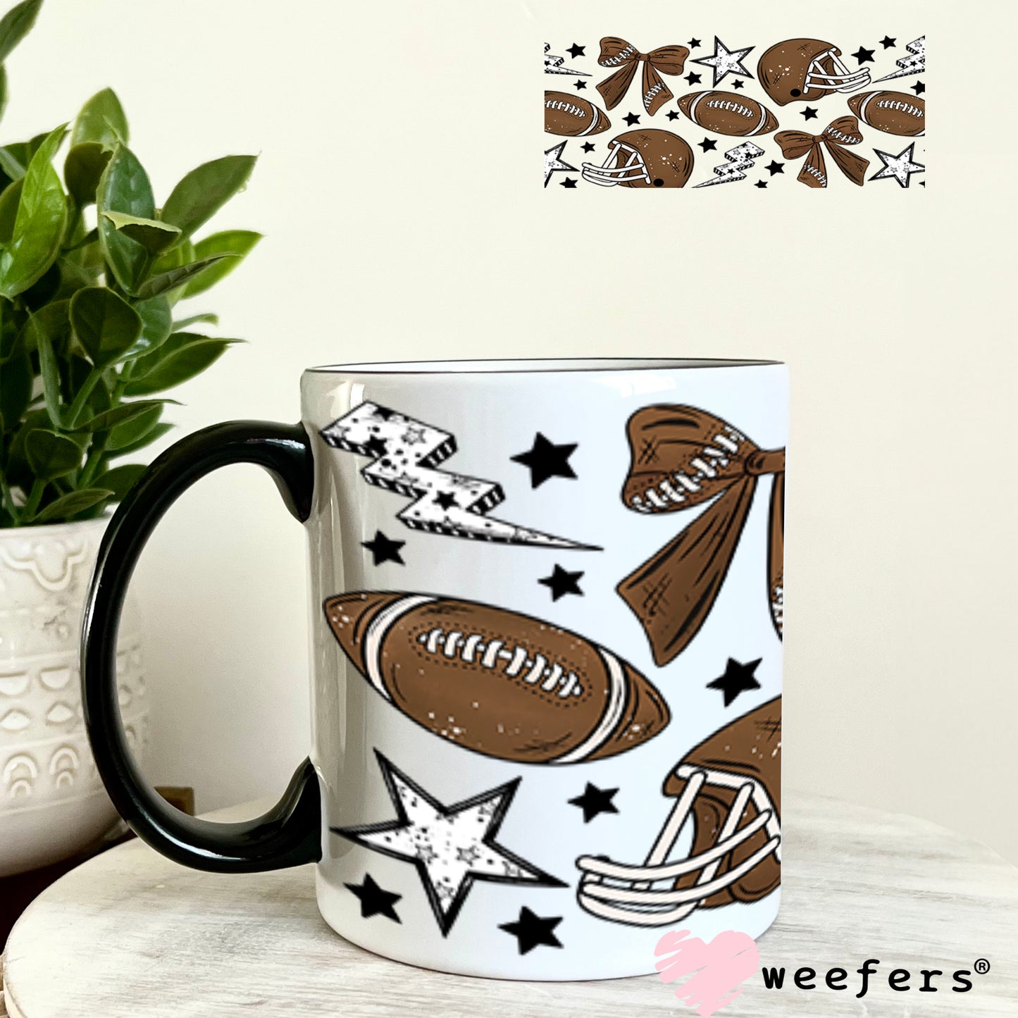 UV DTF Cup Wrap – Football and Bows 11oz Coffee Mug Weefers